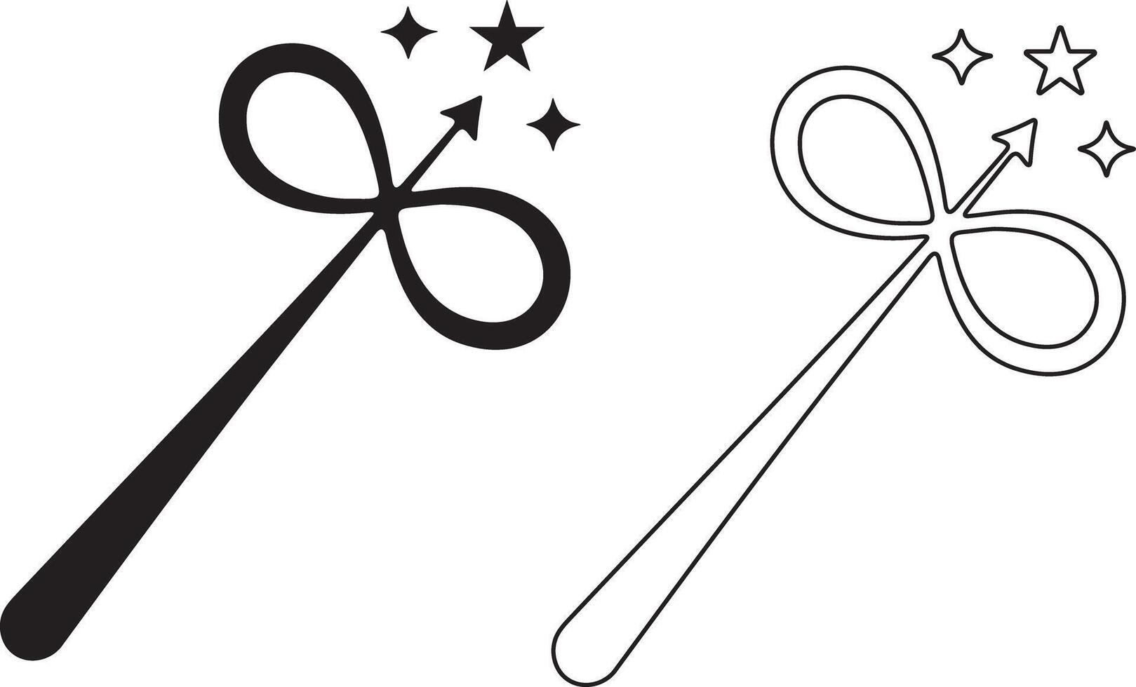 two black and white drawings of a wand and a star vector
