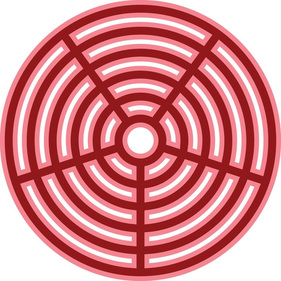 a red circular maze with a white background vector