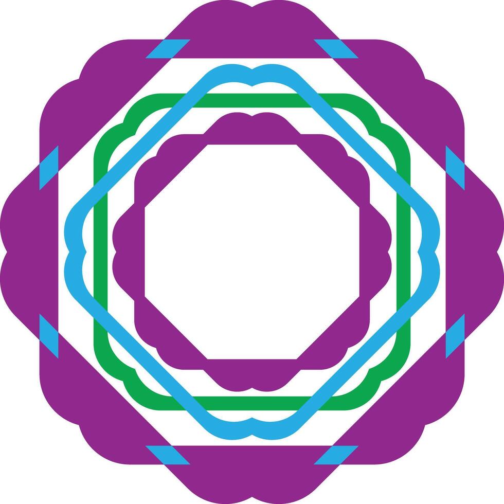 a purple and green hexagon with a blue and green border vector