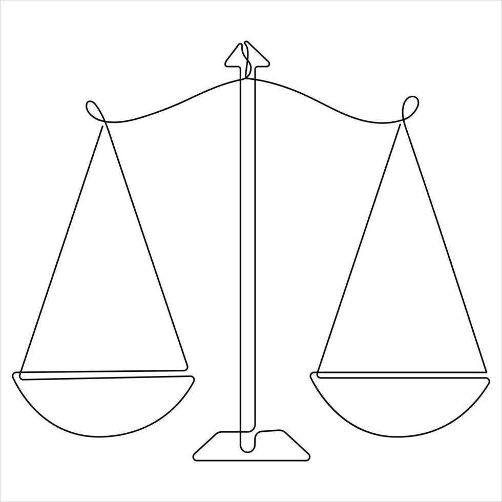 Minimalist Line Art drawing of Law and Justice Balance Scale One Line art vector