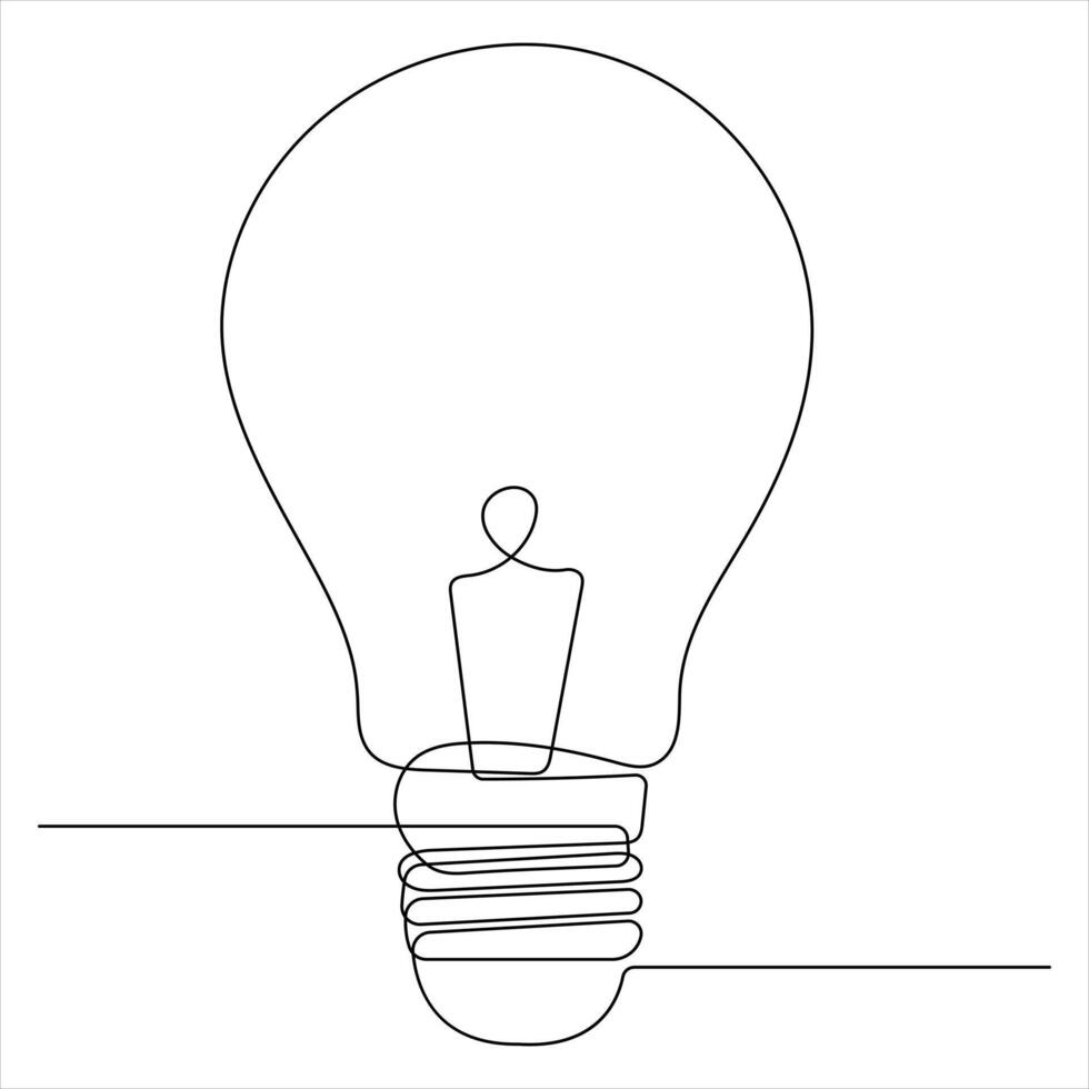 Continuous one line art drawing of electric light bulb Concept ideas business illustration vector