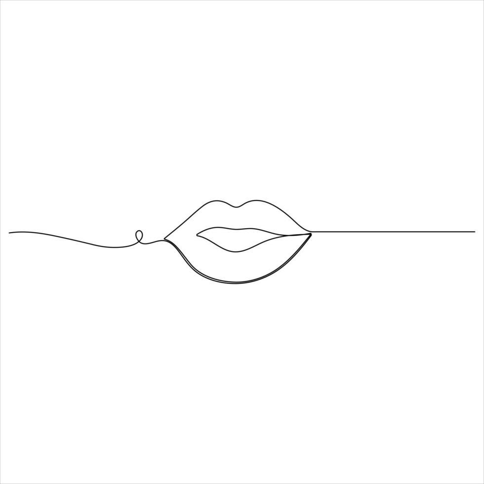 One continuous line art drawing of beautiful woman lips outline style illustration vector