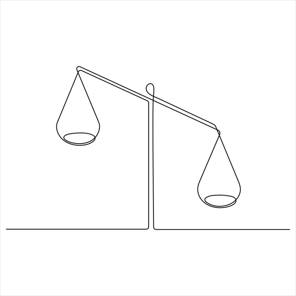Minimalist continuous Line Art of Law and Justice Balance Scale One Line Drawing isolated illustration vector