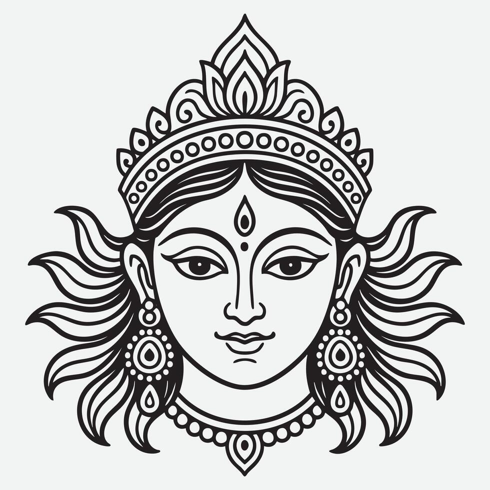Elegant illustration of the Hindu Goddess Durga in a graceful black and white design vector