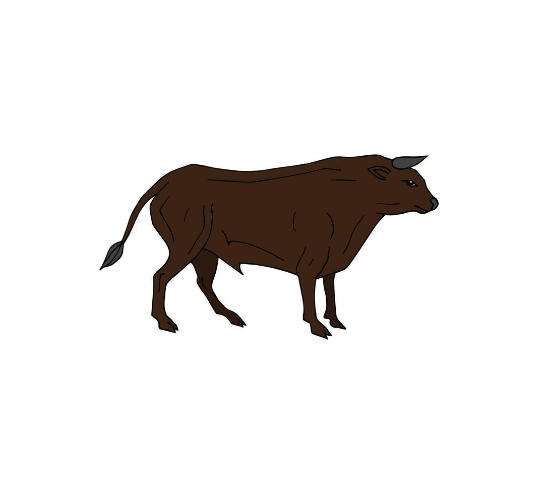 Hand drawn doodle sketch colored standing bull isolated on white background vector