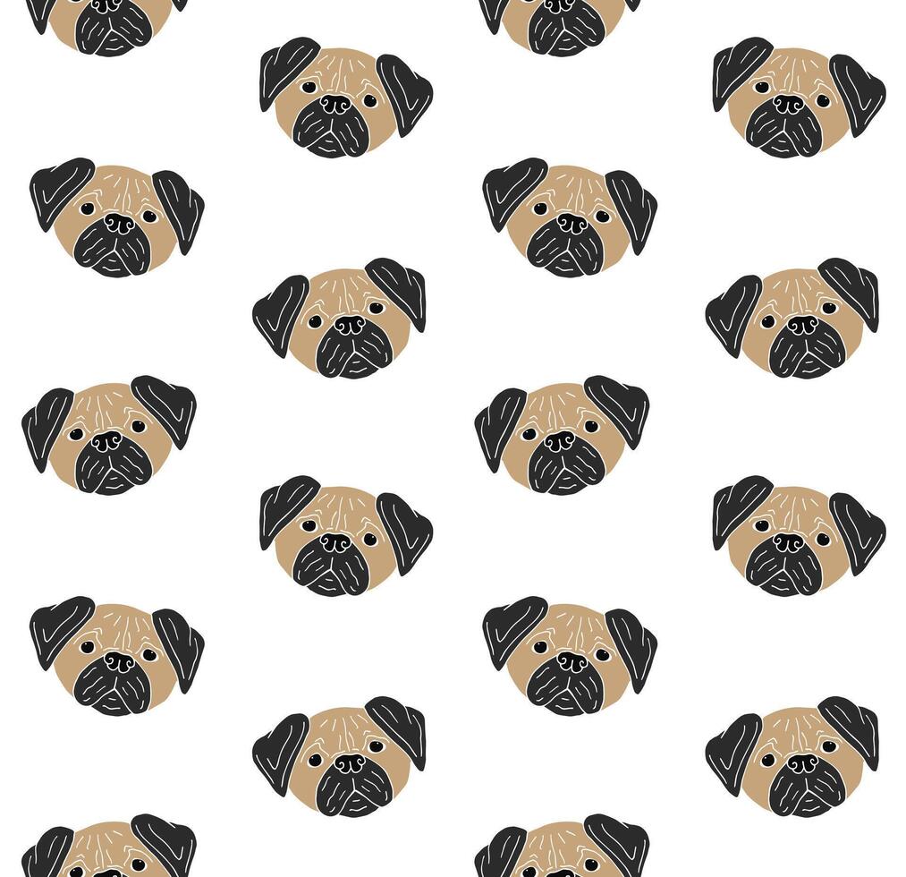 Seamless pattern of hand drawn doodle sketch pug dog face vector