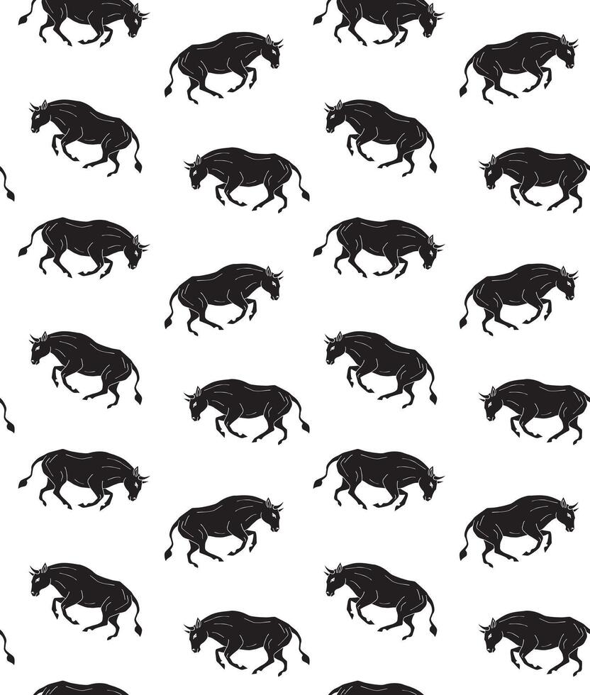 Seamless pattern of hand drawn doodle sketch running bull isolated on white background vector