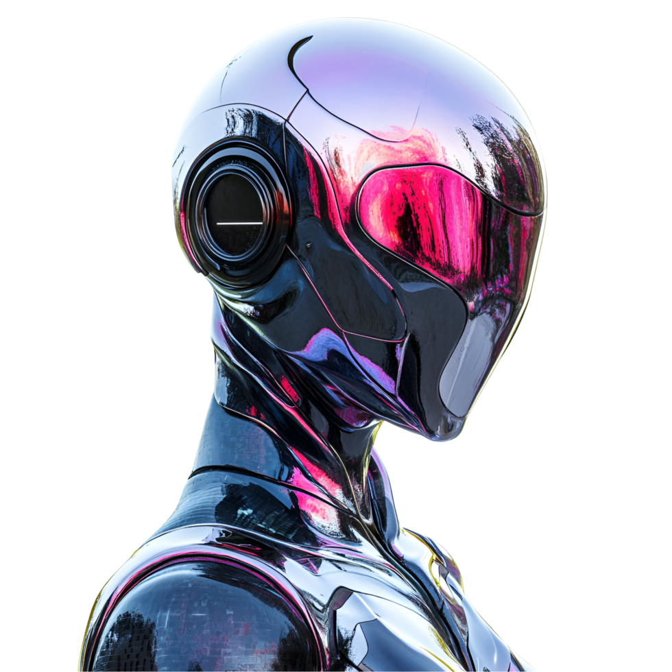 High-Tech Android Robot with Reflective Silver Body on Transparent Background png