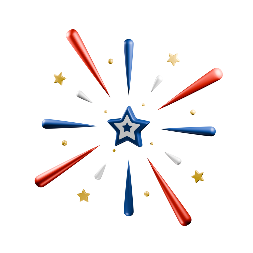 3d Fireworks, American Independence Day, 3d rendering on an isolated background png