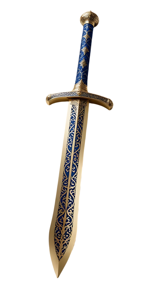 Ornate Gold and Blue Decorated Sword png