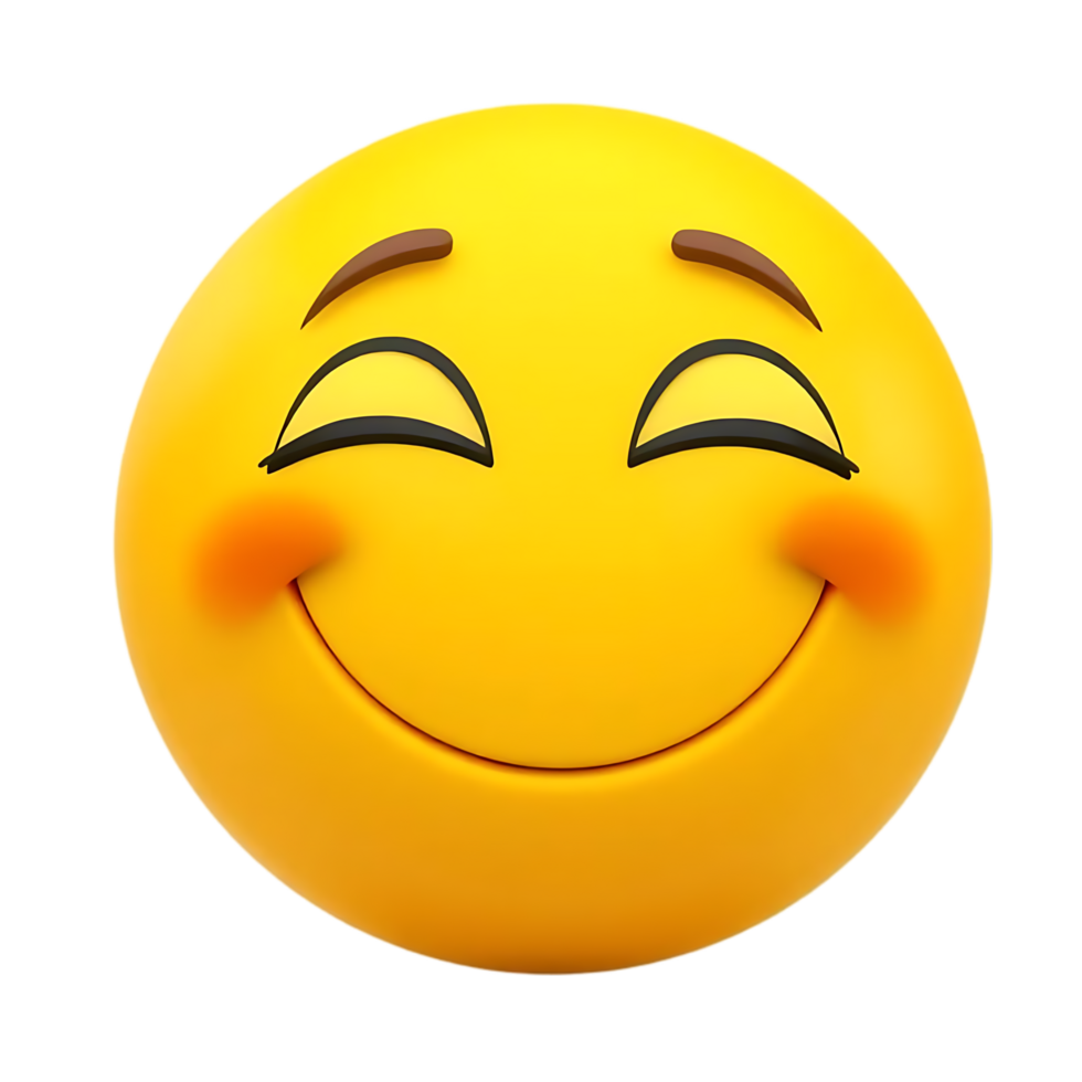 A blissful yellow emoji face conveys a sense of serene happiness on a transparent background. png