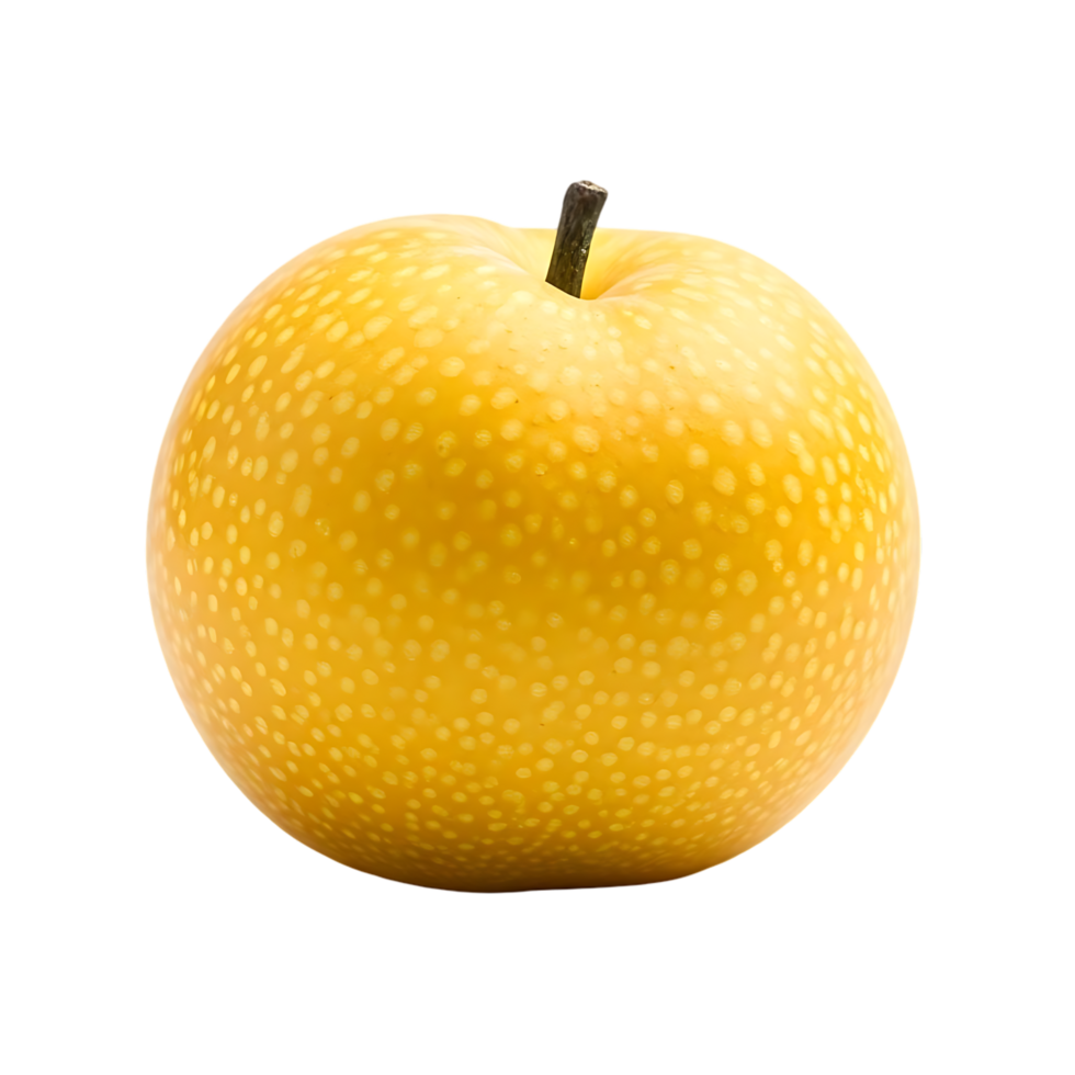 A vibrant and fresh yellow Asian pear with small dotted pattern isolated on transparent background. png