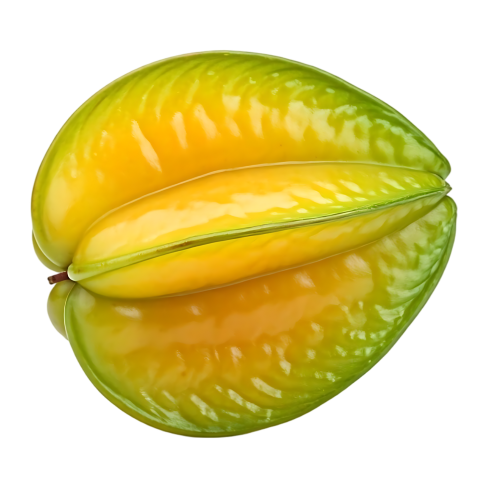 A vibrant and juicy star fruit, with a translucent background, showcases nature's beauty and form. png