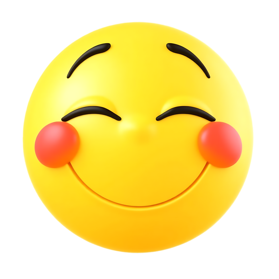 A blushing yellow emoji with closed eyes expresses shyness and smiling with a transparent backdrop png
