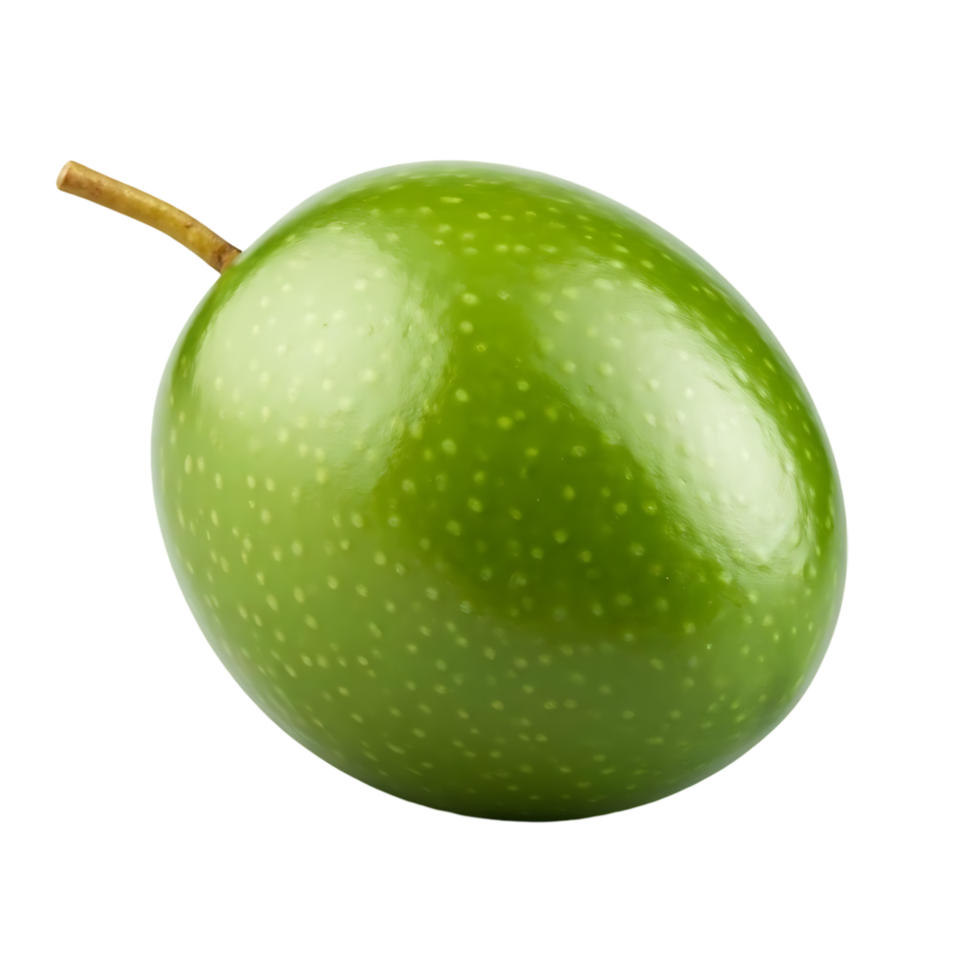 A single, smooth, bright green granadilla fruit with a stem, isolated on a transparent background. png
