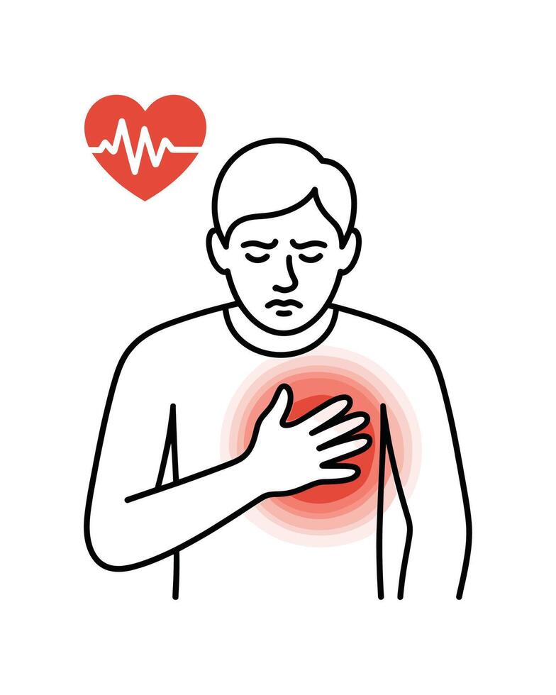 Man Experiencing Chest Pain Heart Attack, Angina, Medical Emergency Illustration vector