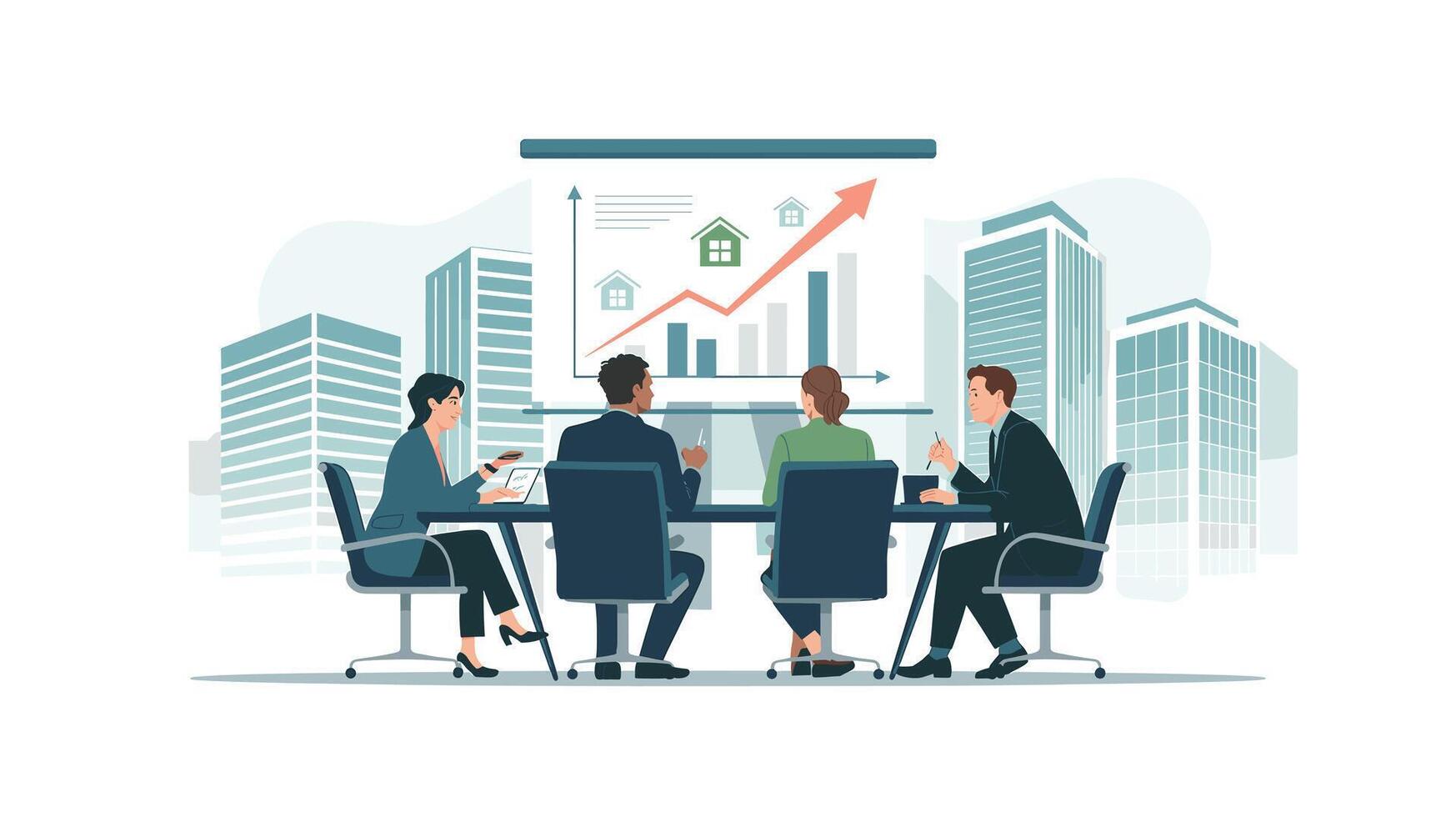 Real Estate Business Meeting Financial Growth and Investment Strategy in Urban Setting vector