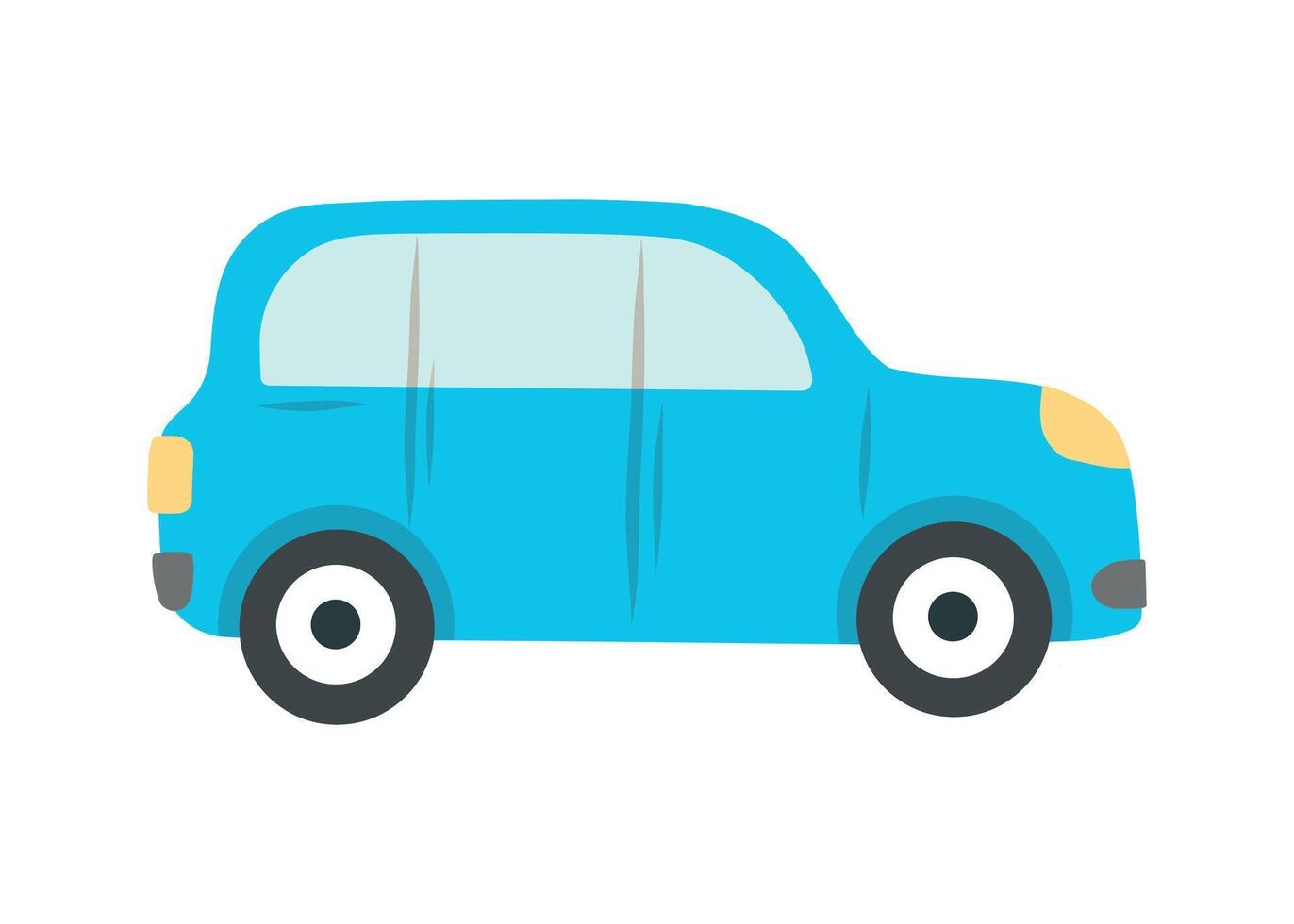 A image of a car, hand-drawn.A blue car highlighted on a white background. A graphic element. illustration of a car. illustration vector