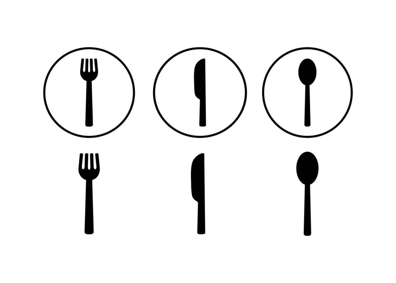 A set of icons of spoons, knives, and forks, each of which is isolated. They are used to create menus, infographics, web pages, and design. Stock illustration vector