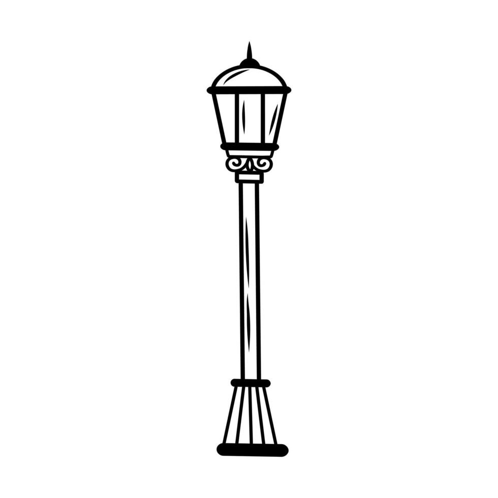 A simple image of a street lamp with a black outline on a white background. A design element. illustration. vector