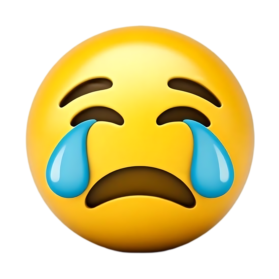 A yellow emoji with two big tears coming out from its eyes expressing sadness and loneliness. png