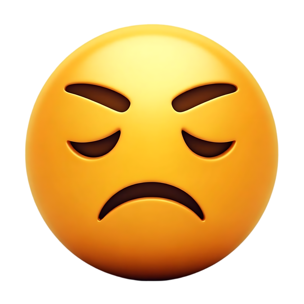 3D Rendering of Disappointed Emoji with Frowning Face, Isolated on Transparent Background, Showing Negative Emotion Digitally, Perfectly for Graphic Design Projects. Isolated and Transparent Elements. png