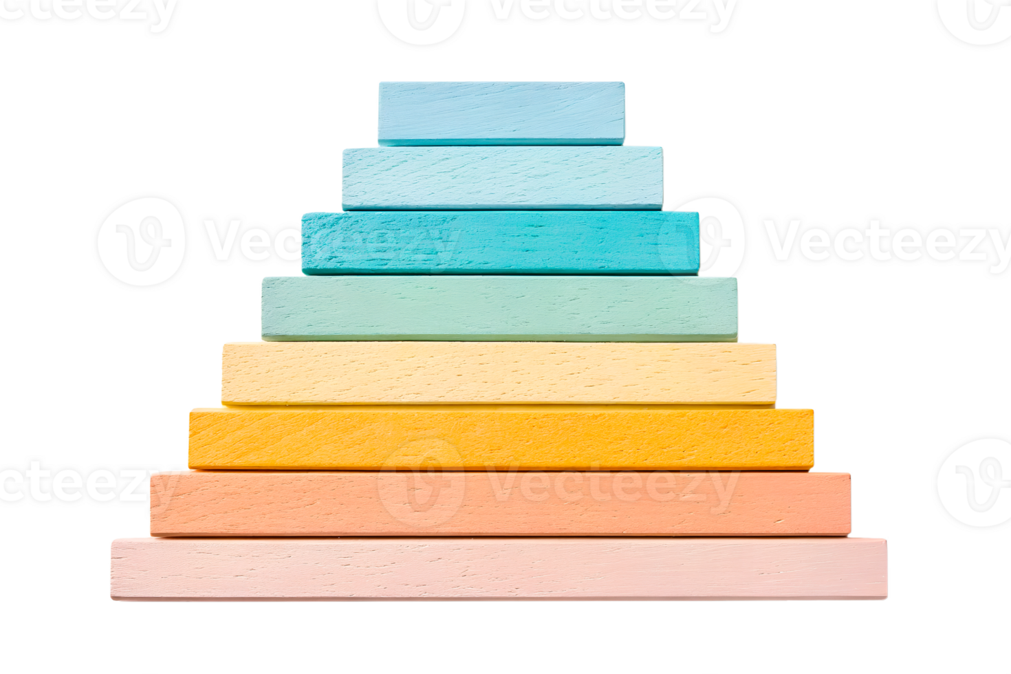Rainbow Pastel Wooden Blocks Chart, Multi colored wooden blocks stacked as steps in pyramid png