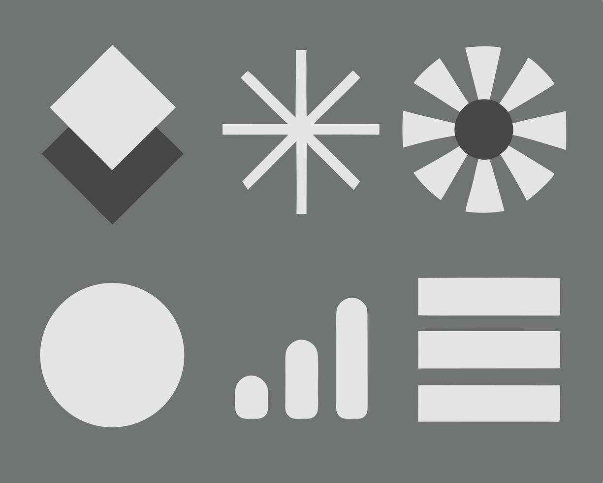 Abstract geometric shapes arranged in a modern minimalistic style on a gray backdrop. vector