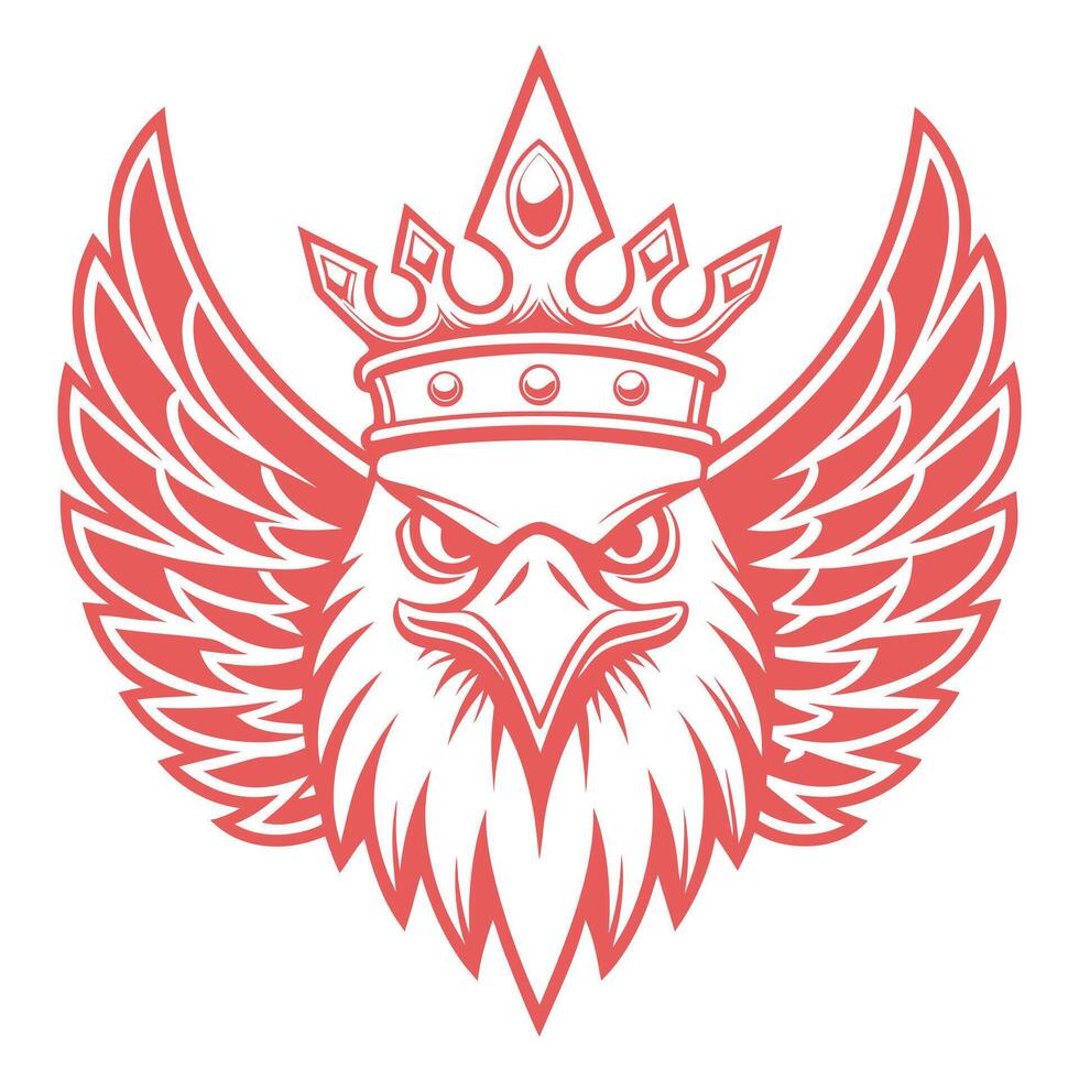 Red eagle head wearing a crown with wings artistic illustration suitable for emblems and logos vector