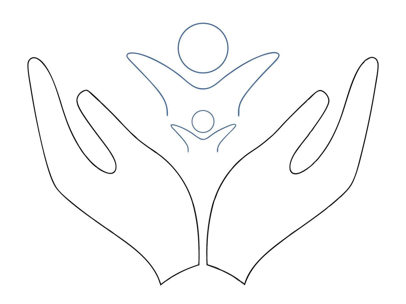 Abstract illustration of hands protecting and supporting a family with caring and nurturing qualities. vector