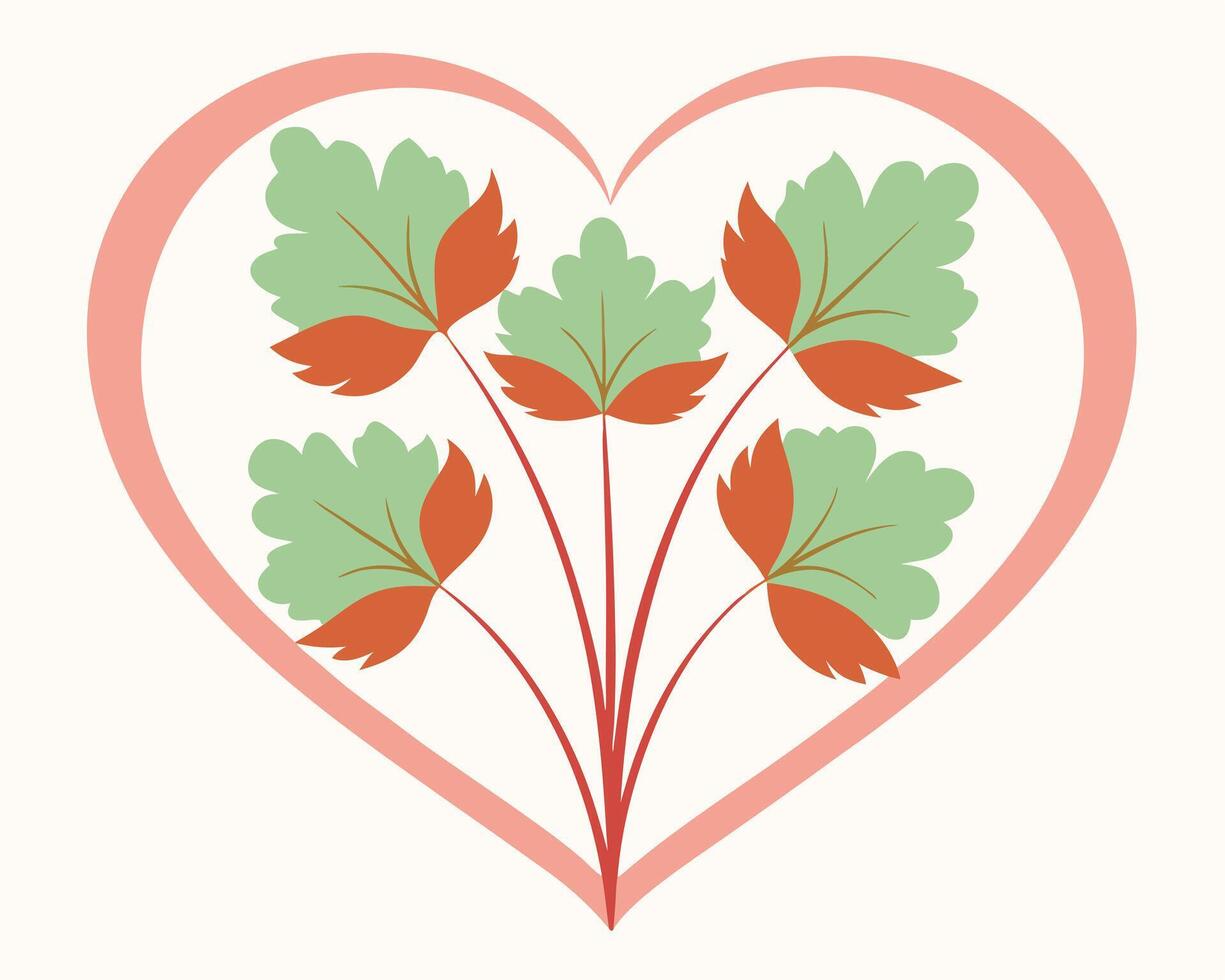 Stylized heart shape embracing vibrant green and orange leaves for decorative designs vector
