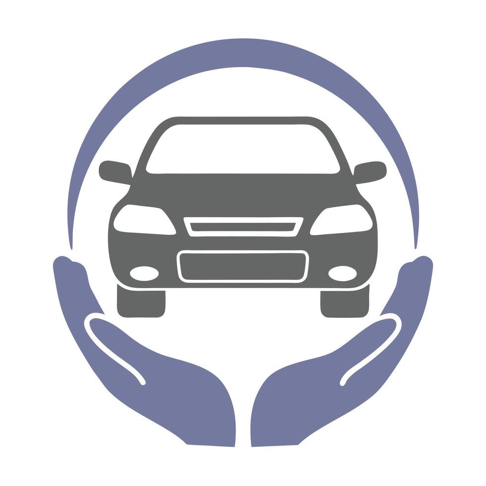 Car insurance concept illustrating protection with hands graphic design vector