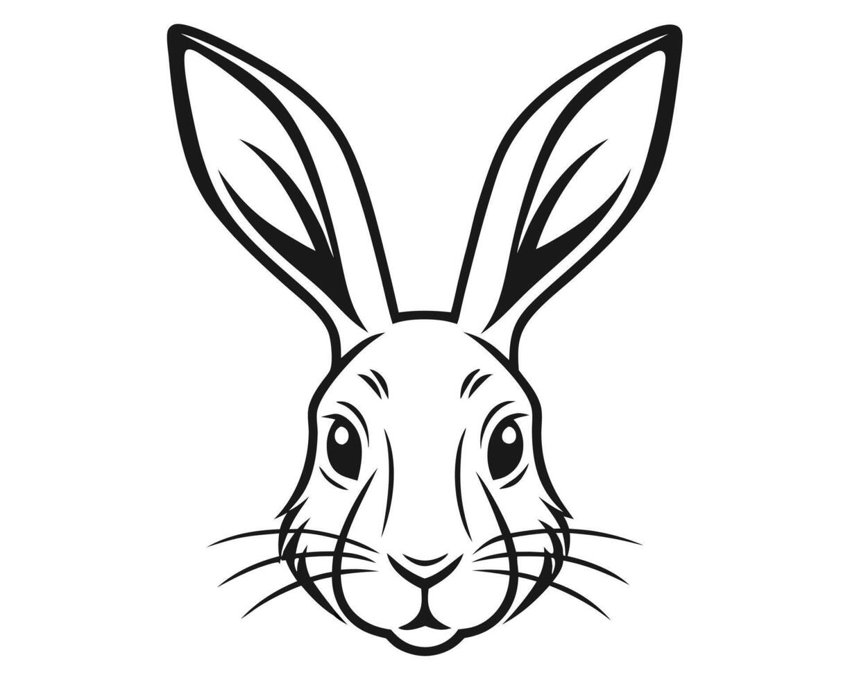 A stylized black and white illustration of a detailed rabbit face on white background vector
