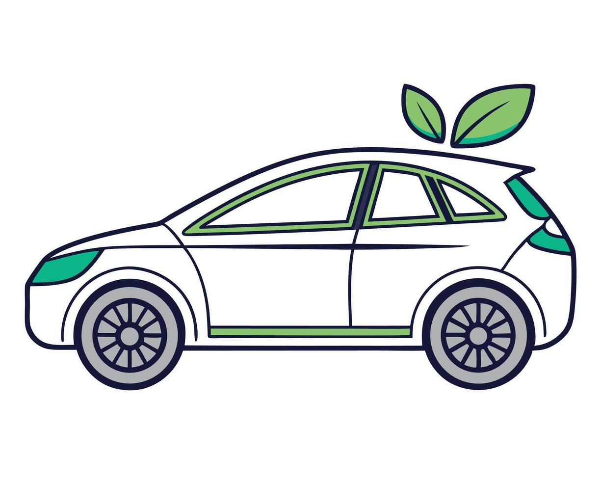 Eco-friendly electric car with green leaf symbolizing sustainability and clean energy vector