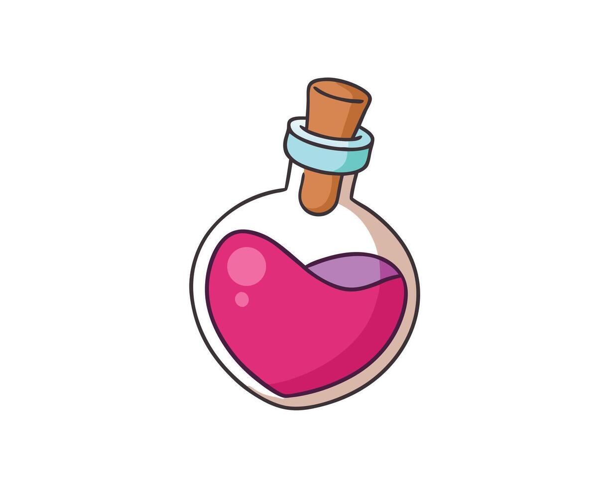 Cute cartoon style love potion bottle with a heart shaped liquid and a wooden cork stopper vector