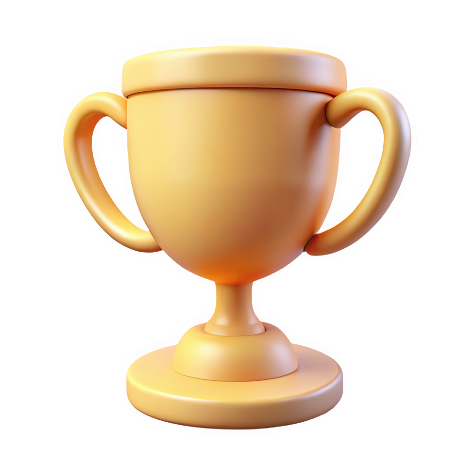 Pastel Gold 3 D Render of a Trophy Cup with Two Handles and a Round Base isolated on a transparent background png