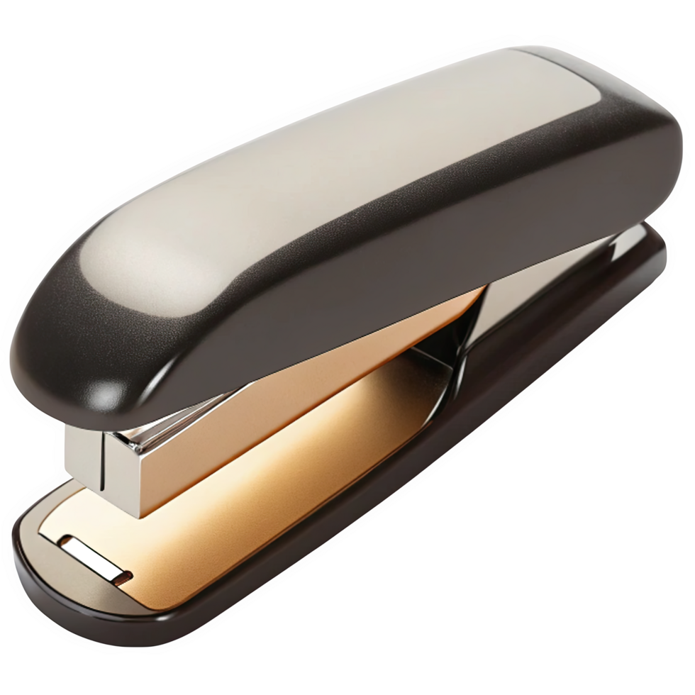 Dark Brown and Gold Modern Stapler 3 D Render Isolated on a Transparent Background office supplies png