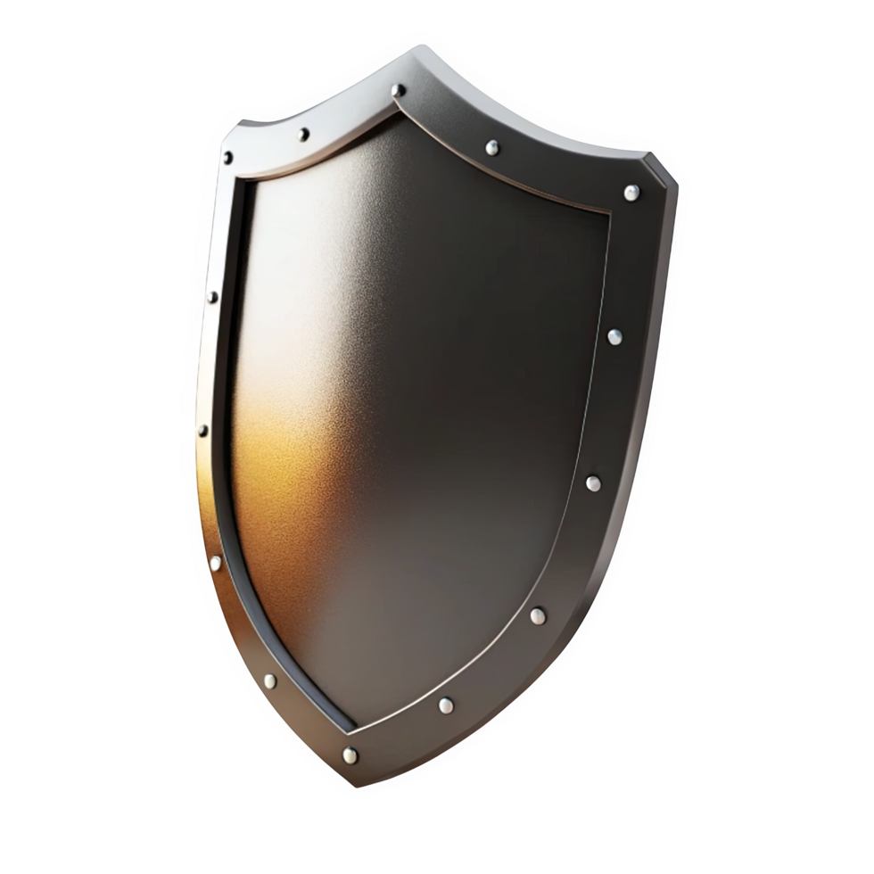 Metallic Grey Shield with Silver Rivets and Subtle Orange Gradient Isolated on a transparent background png