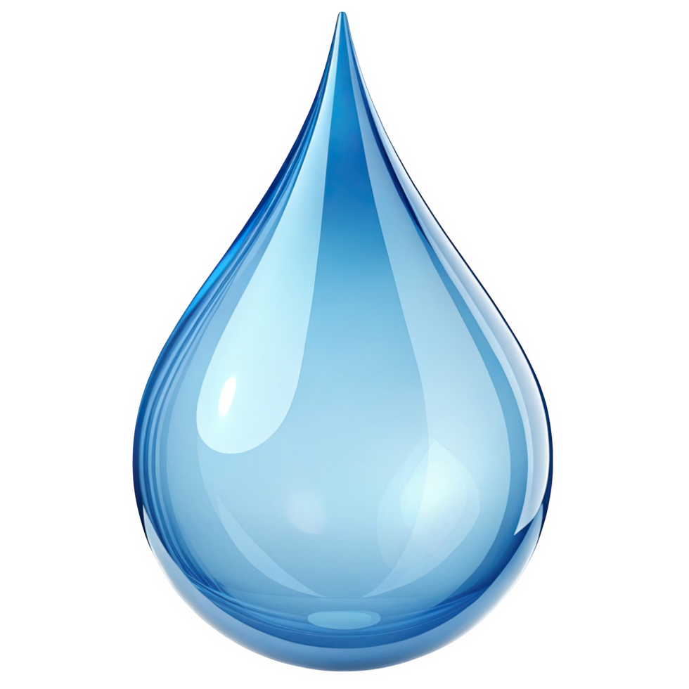 Single Translucent Light Blue Water Drop 3 D Render Isolated Against Black Background isolated on a transparent background png