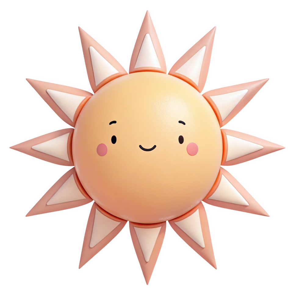 Cute Smiling Orange Sun Cartoon Character 3 D Render Peach Rays Happy Face isolated on a transparent background png