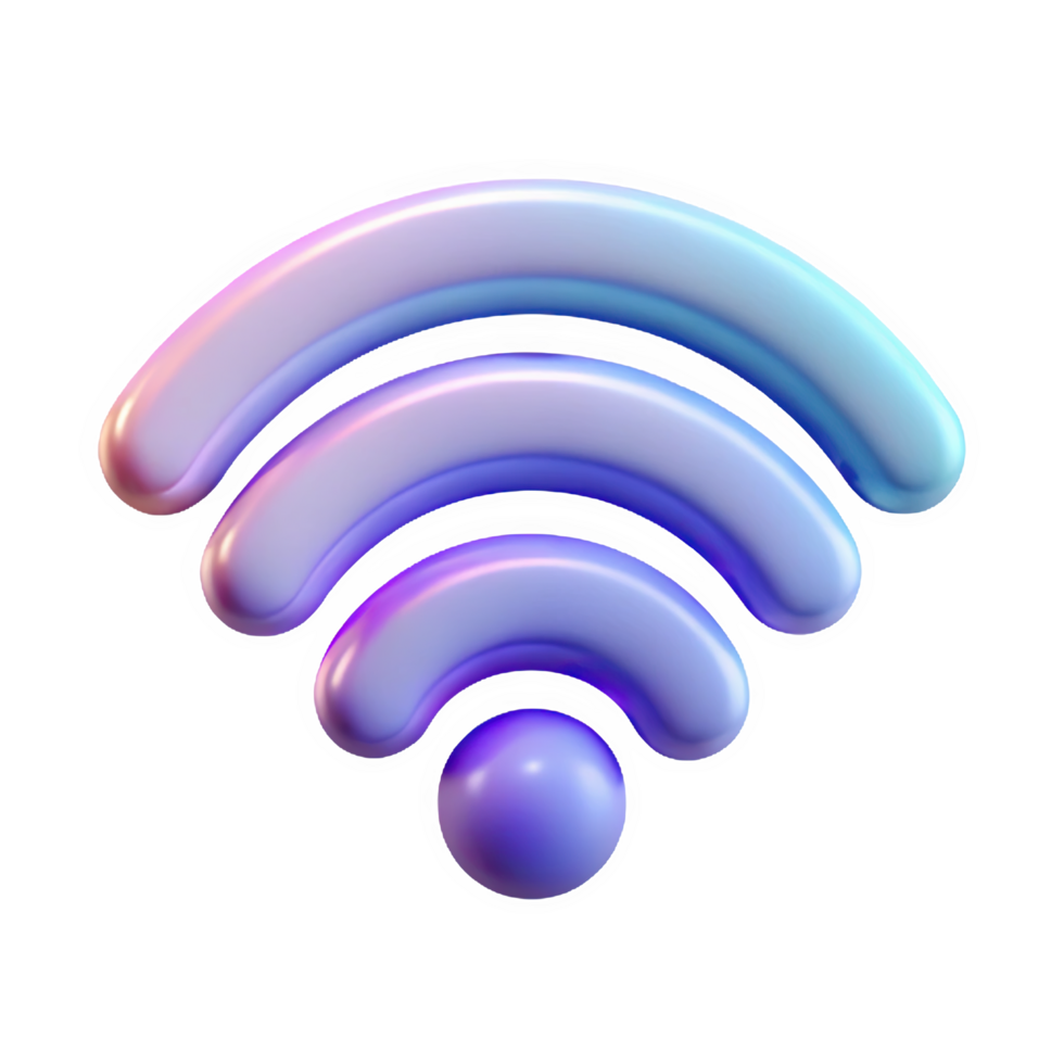 3 D Pastel Gradient Wifi Icon Three Curved Bars Blue Purple Pink Wireless Signal Symbol isolated on a transparent background png