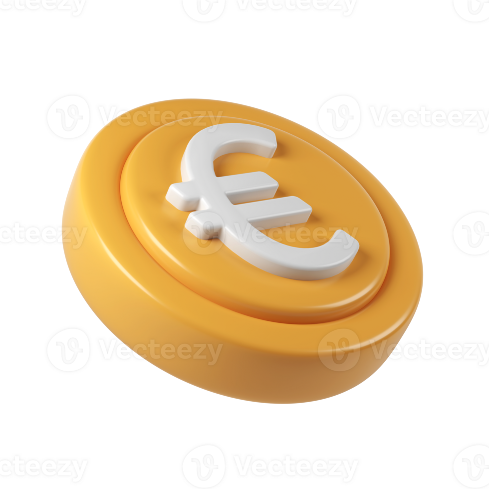 Golden 3d render icon euro coin spinning, metallic surface gleaming, digital rendering with transparent backdrop for financial graphic design png