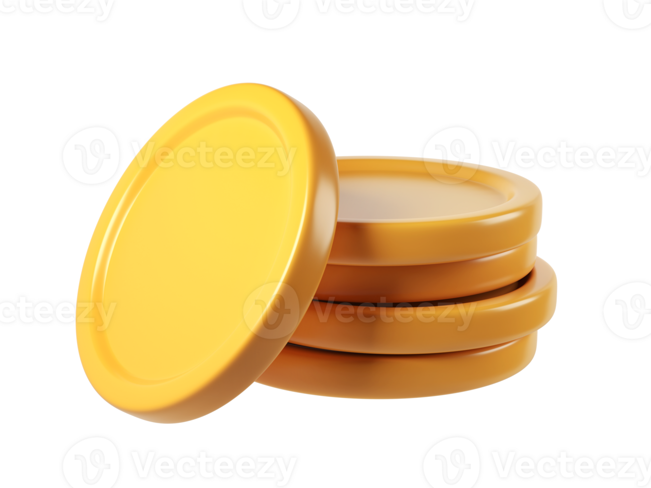 3d rendering icon of stack of shiny gold coins leaning against a transparent background, perfect for finance and investment concepts png