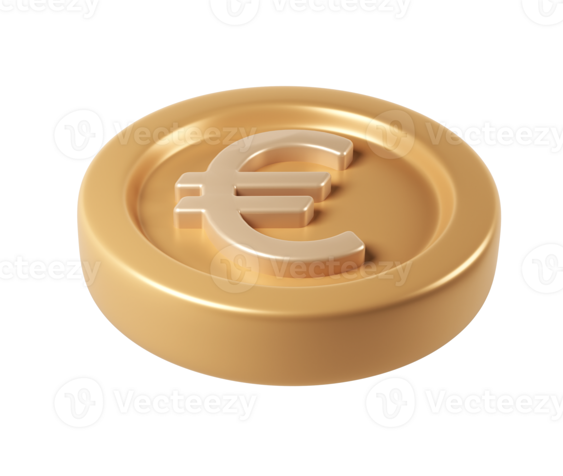 gleaming, 3d render icon euro coin spinning, metallic surface rendering digital design with transparent backdrop for financial graphic Golden png