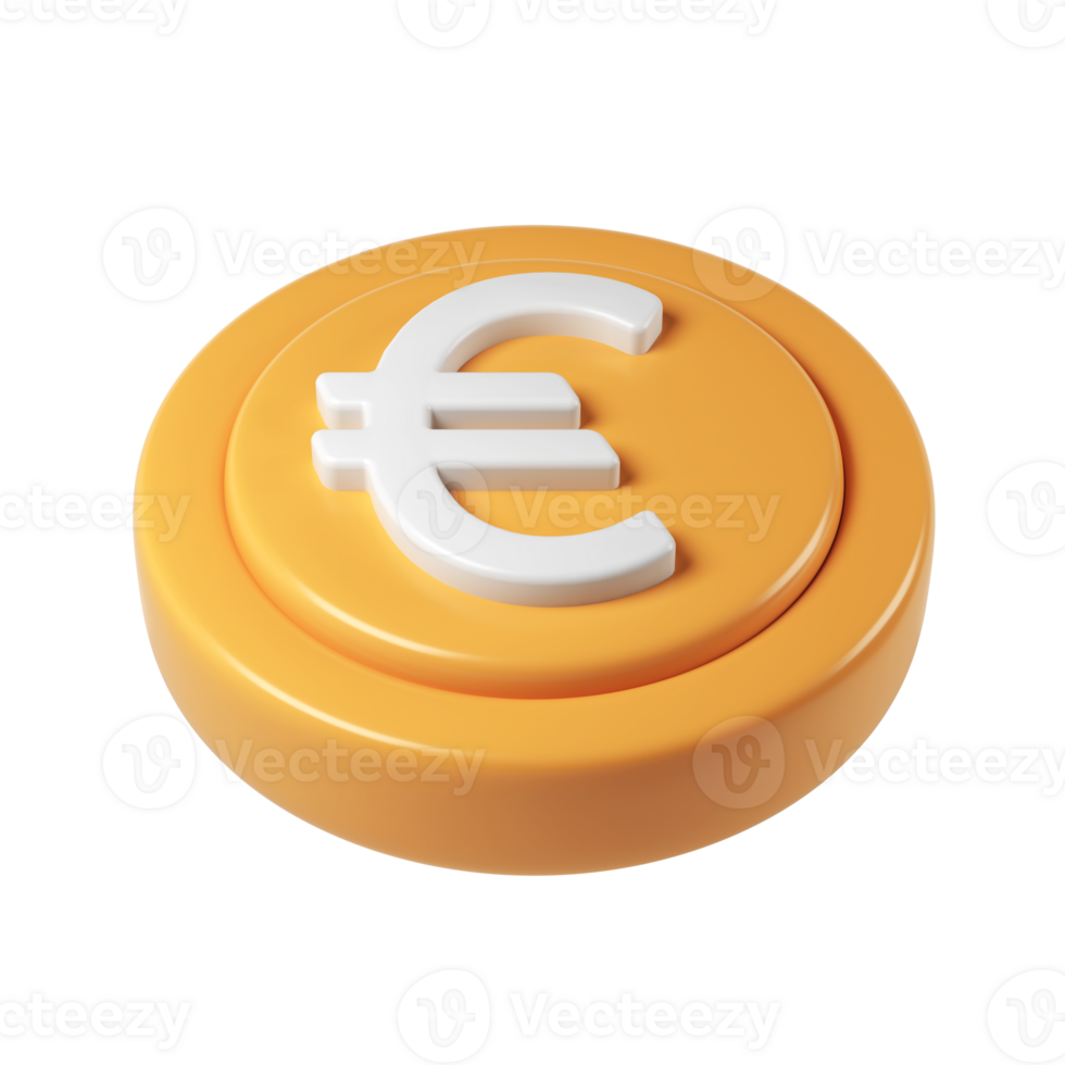 Golden 3d render icon euro coin spinning, metallic gleaming, surface digital rendering with transparent backdrop for financial graphic design png
