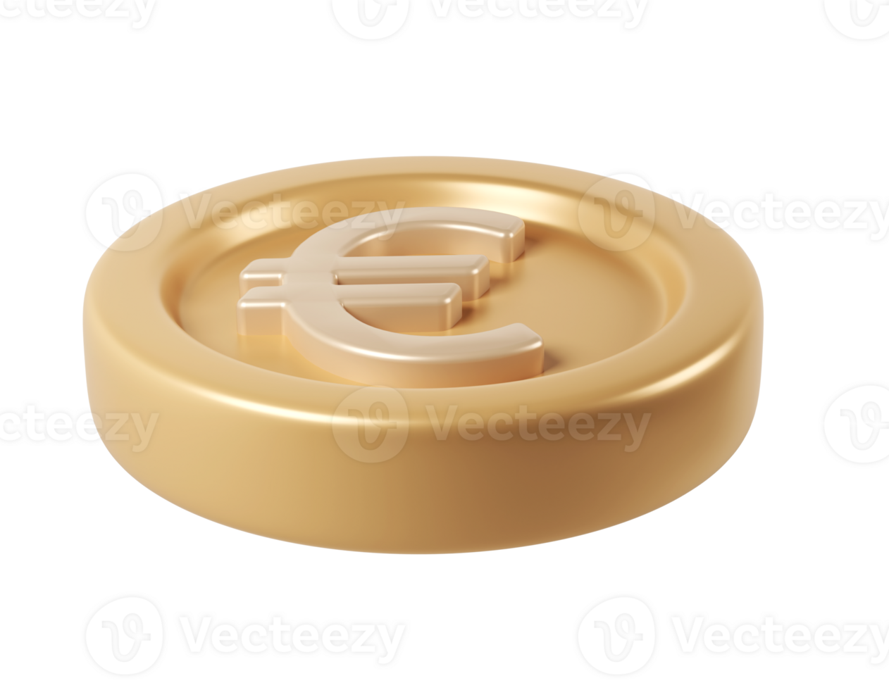 Golden 3d render icon euro coin spinning, metallic surface gleaming, digital rendering with transparent backdrop for finance graphic design png