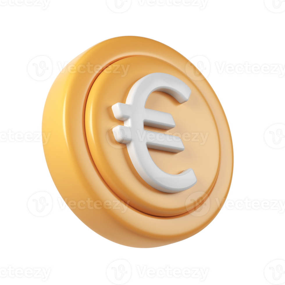 Golden 3d render icon euro coin spinning, metallic surface gleaming, digital rendering design transparent backdrop for financial graphic with png