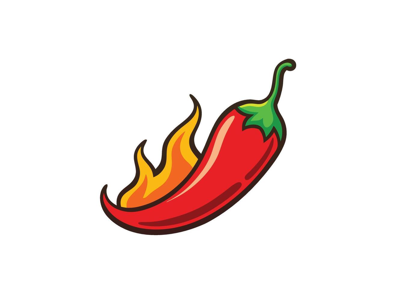A vibrant cartoon illustration of a red chili pepper with flames representing spice and heat vector