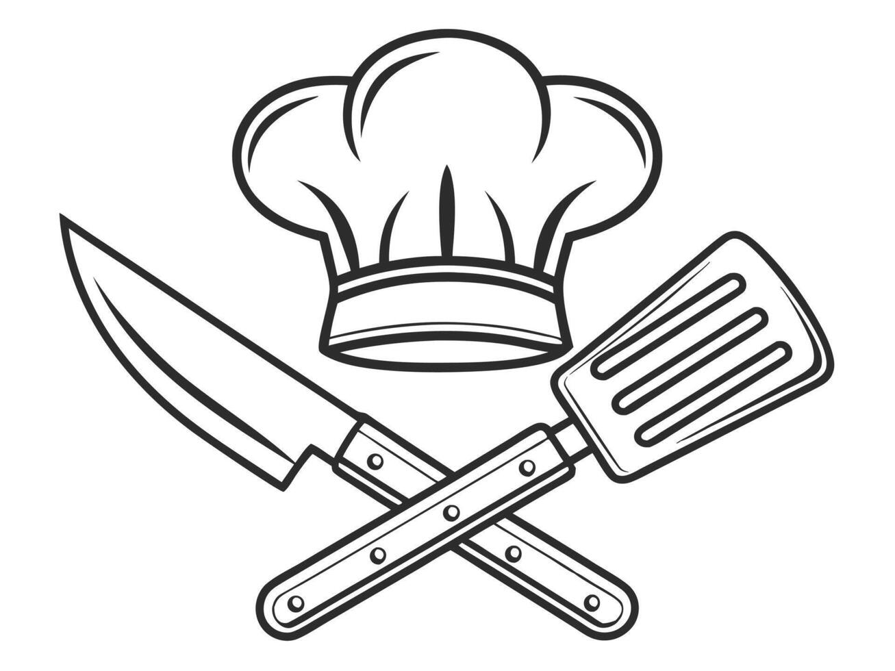 Classic chef's hat knife and spatula crossed symbol for culinary theme design vector