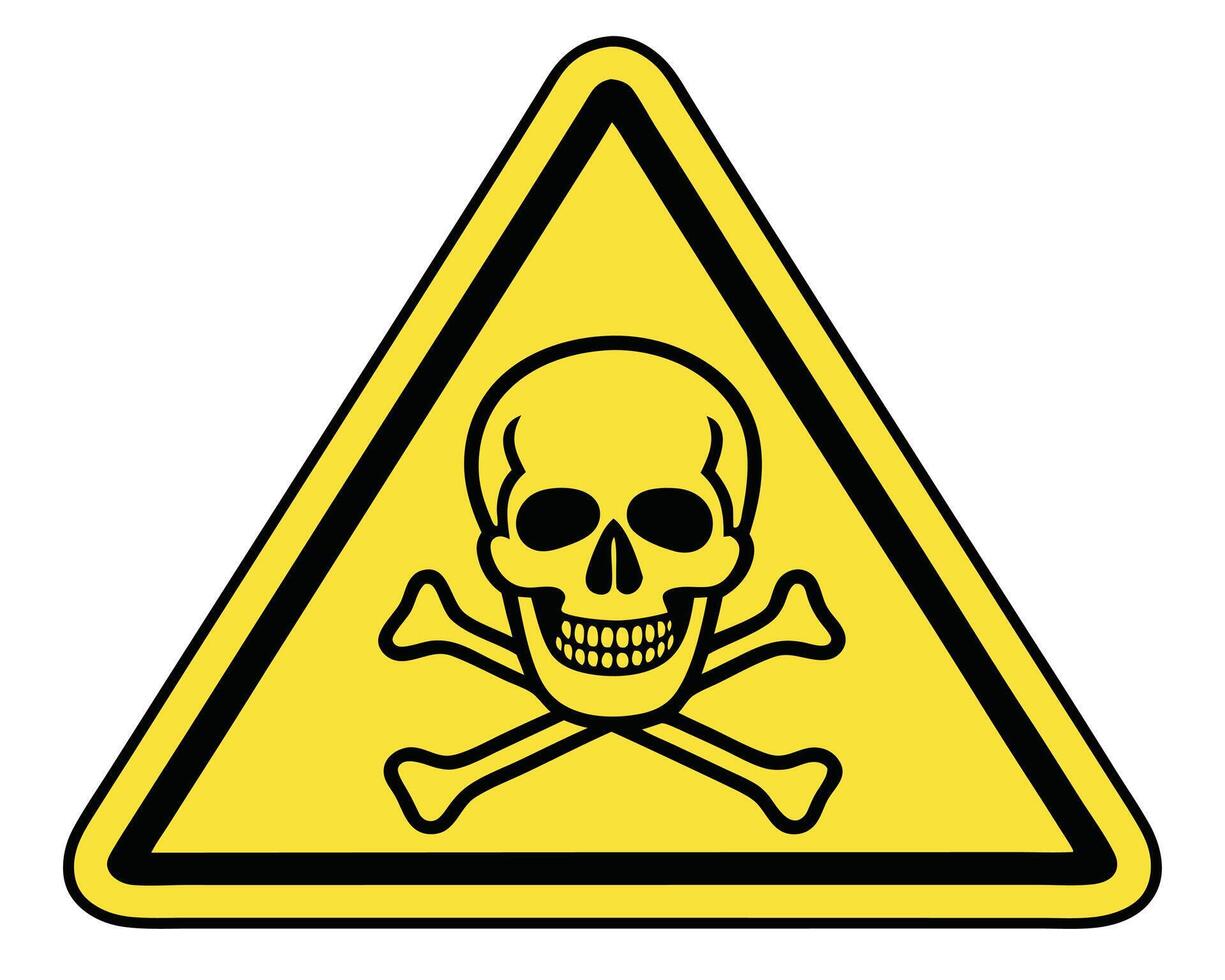 Warning sign featuring a skull and crossbones within a yellow hazard triangle shape vector